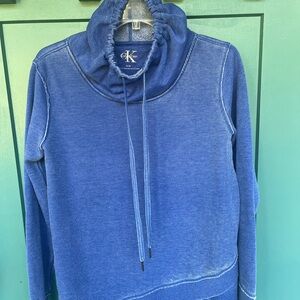 Calvin Klein Blue Distressed Look Pullover With Drawstring Neck M